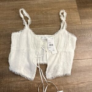 All in Favor White Lace-Trim Cropped Camisole